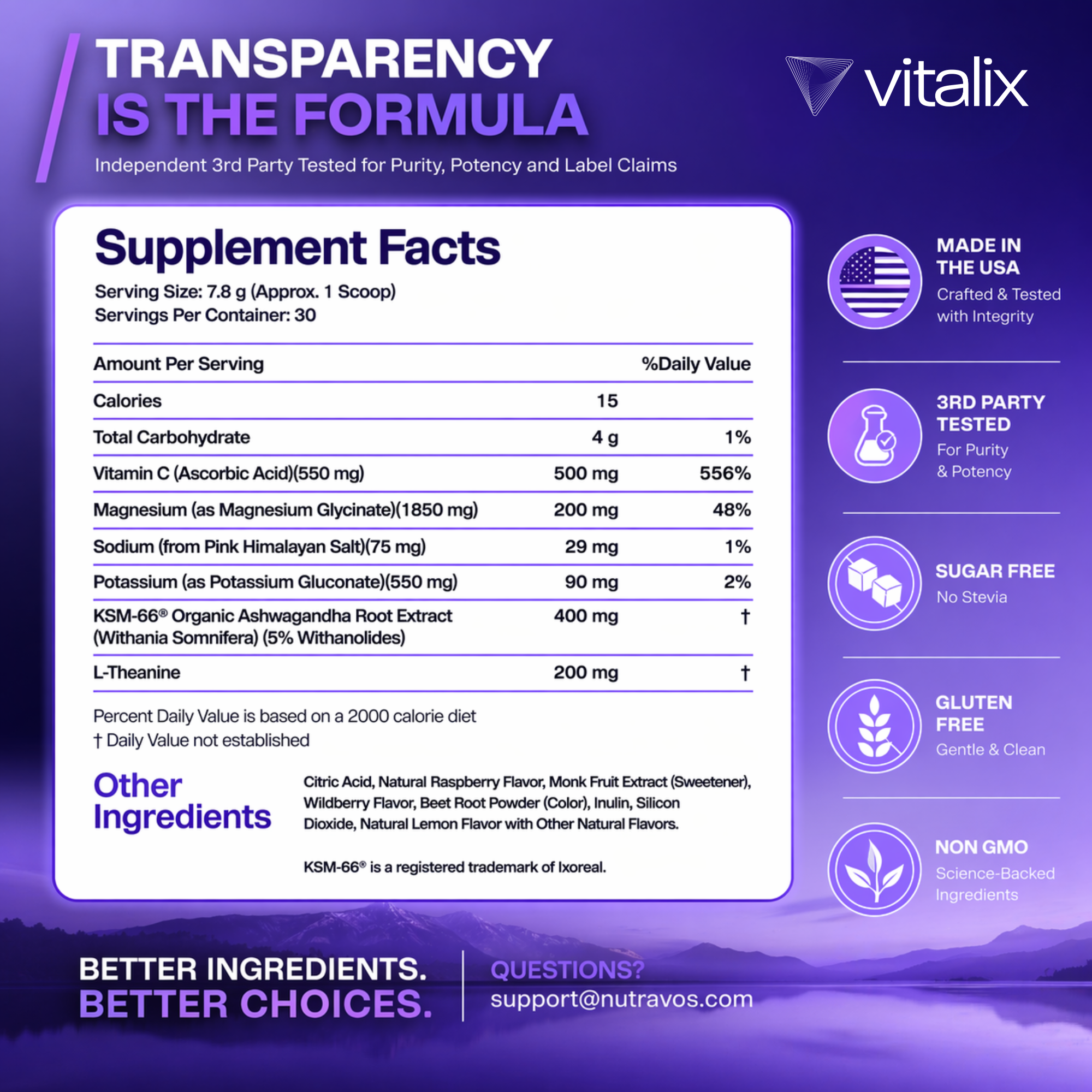 Vitalix Cortisol Cocktail – Clinically Dosed Adaptogen Drink Mix for Calm, Focus & Balance