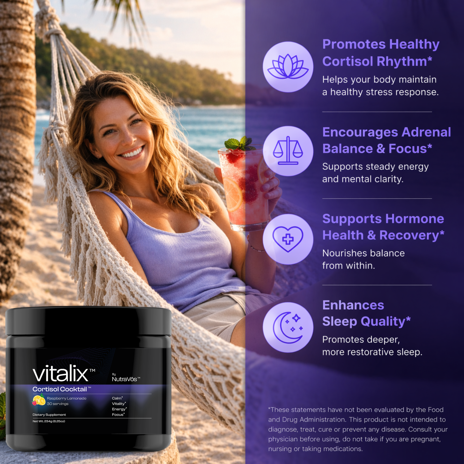Vitalix Cortisol Cocktail – Clinically Dosed Adaptogen Drink Mix for Calm, Focus &amp; Balance