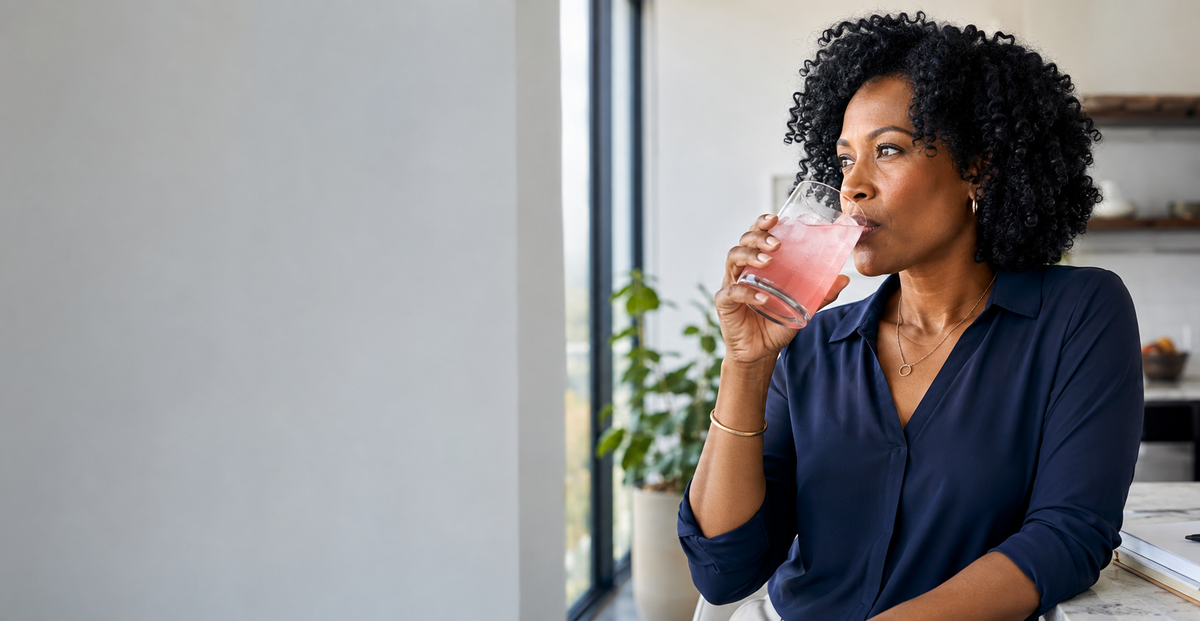 Woman enjoying a drink at home